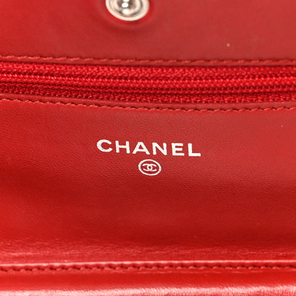 Chanel Lambskin Quilted Wallet On Chain WOC Red 5 of 9