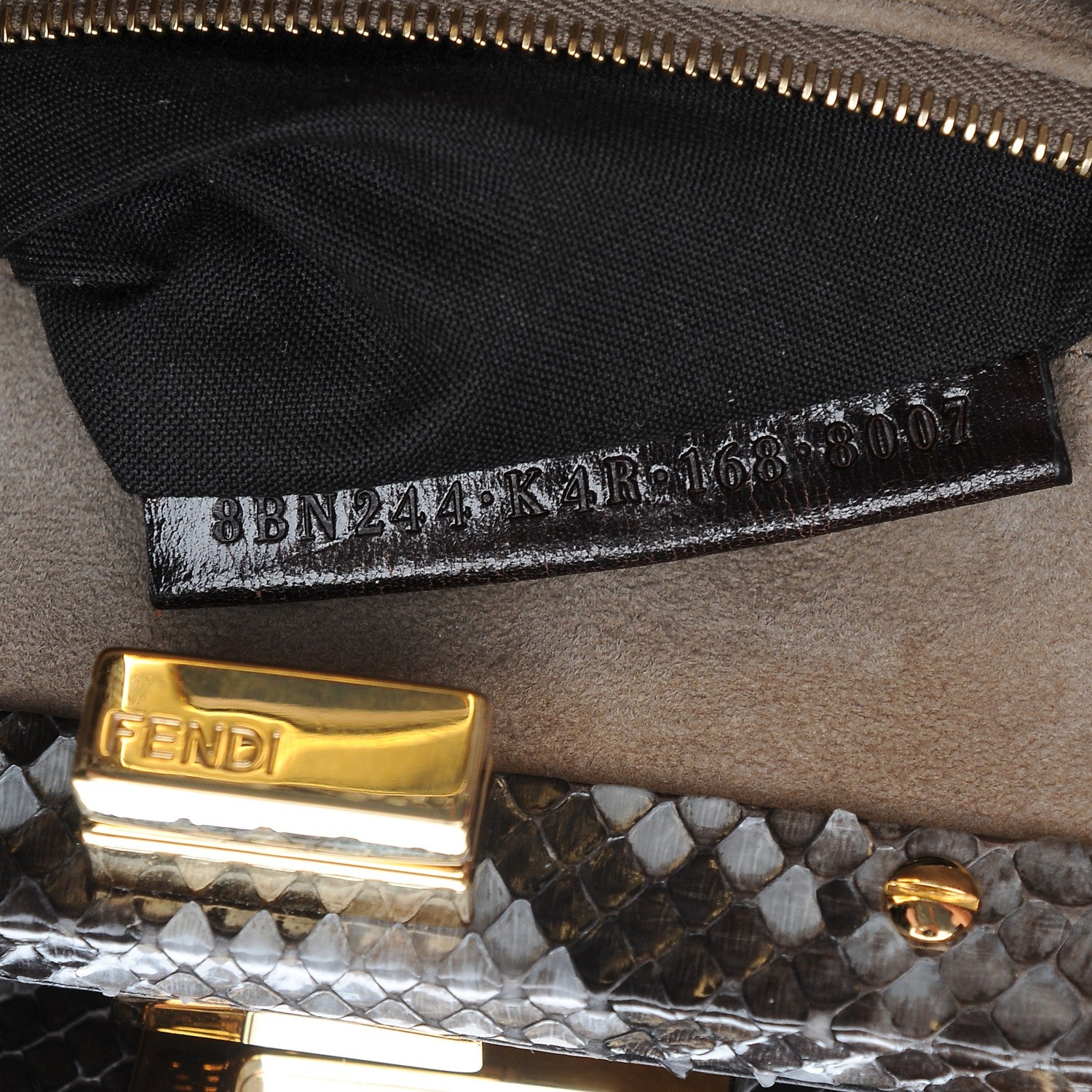 Fendi Snakeskin Camoscio Mini Peekaboo Iconic Satchel Asfalto Nocciola 8 of 8