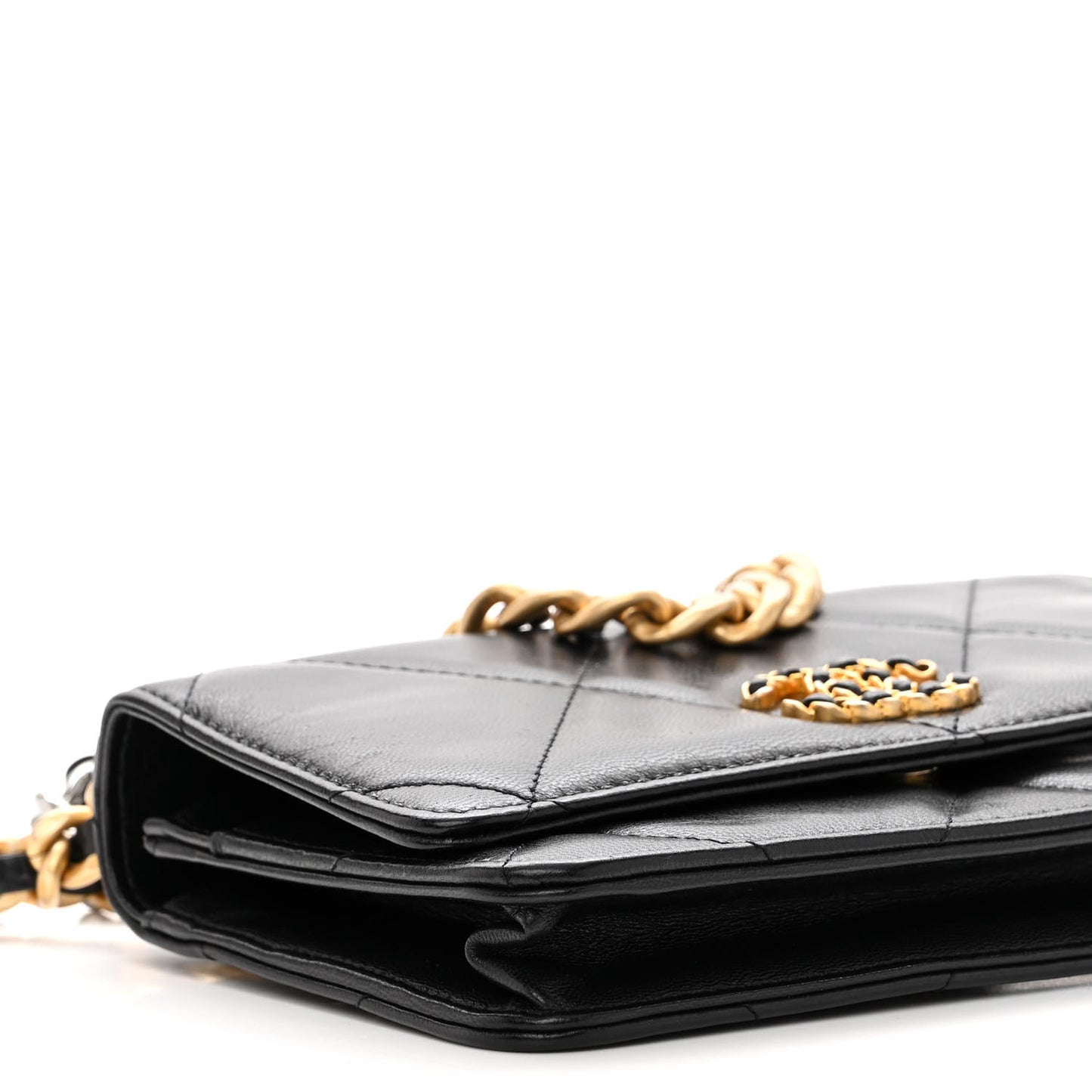 Lambskin Quilted Chanel 19 Wallet On Chain WOC Black