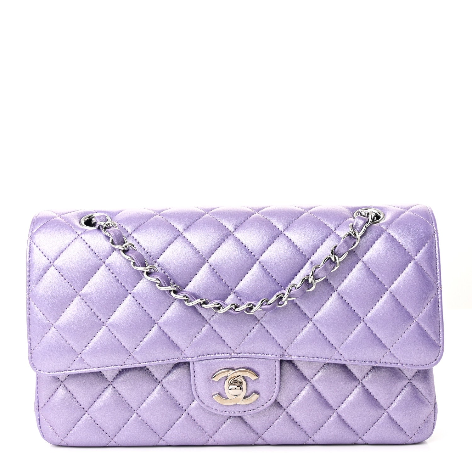Chanel Metallic Lambskin Quilted Medium Double Flap Purple 1 of 11