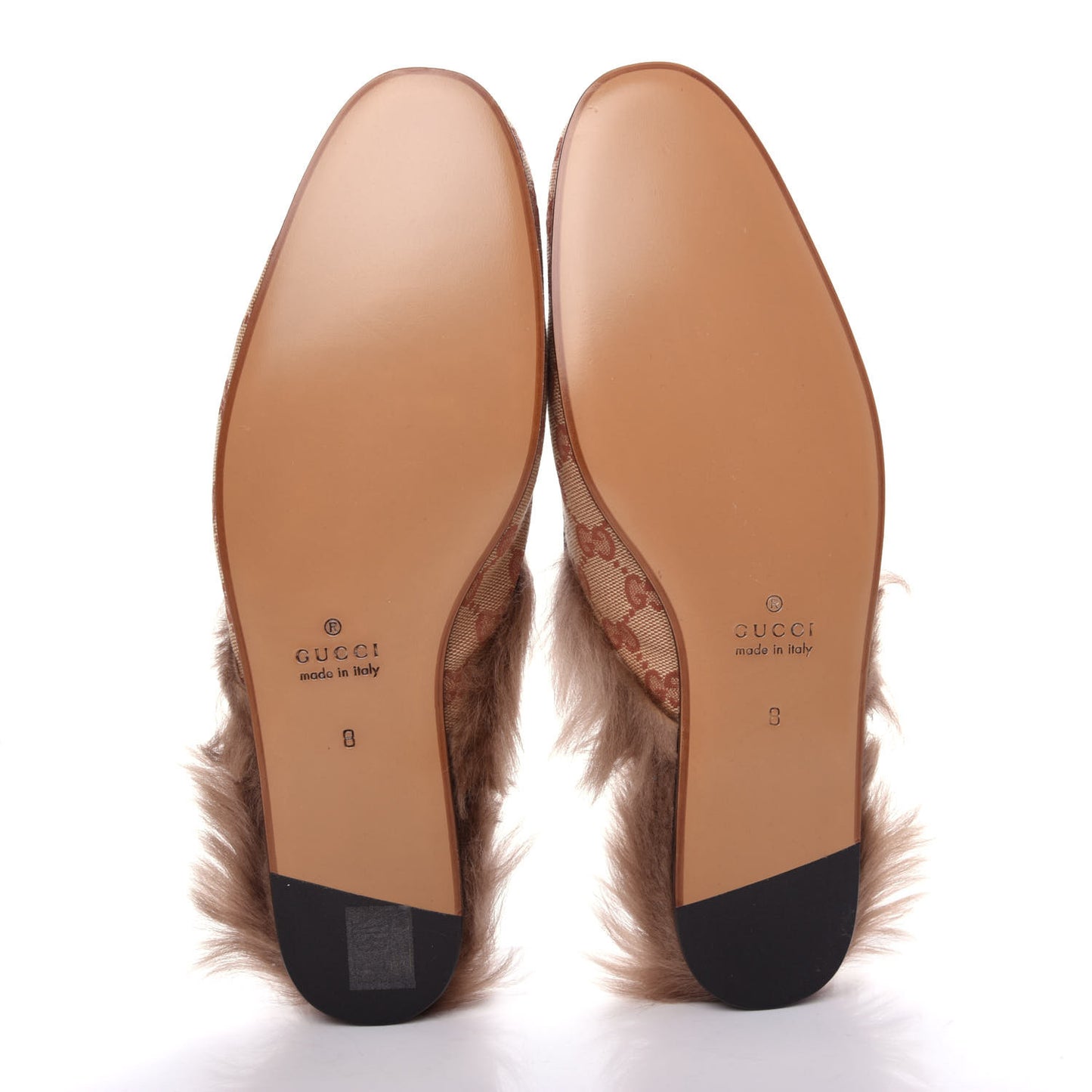 GG Monogram Fur Mens Princetown Slippers 8 Beige Ruggine Rust