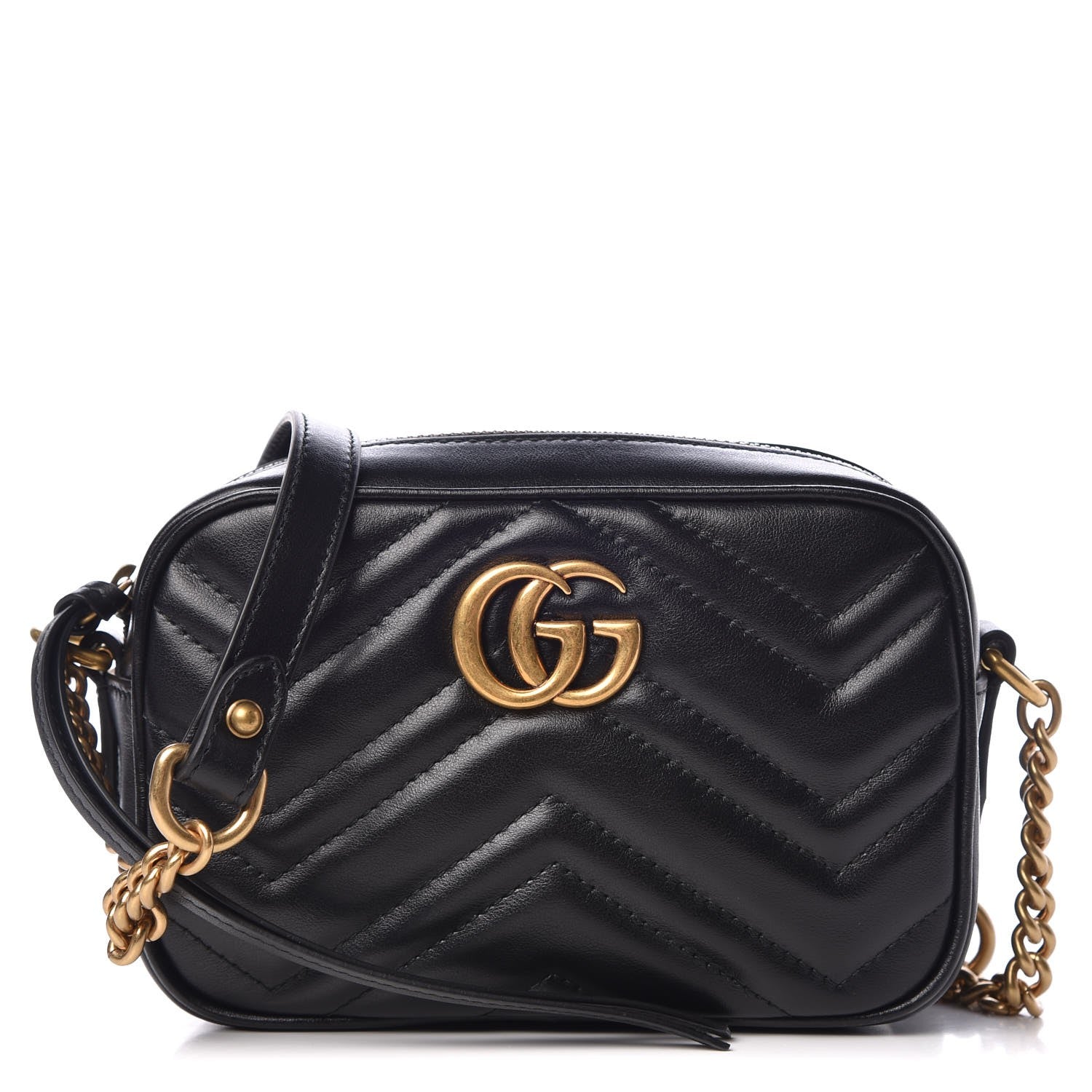Gucci Calfskin Matelasse Mini GG Marmont Chain Shoulder Bag Black 1 of 8