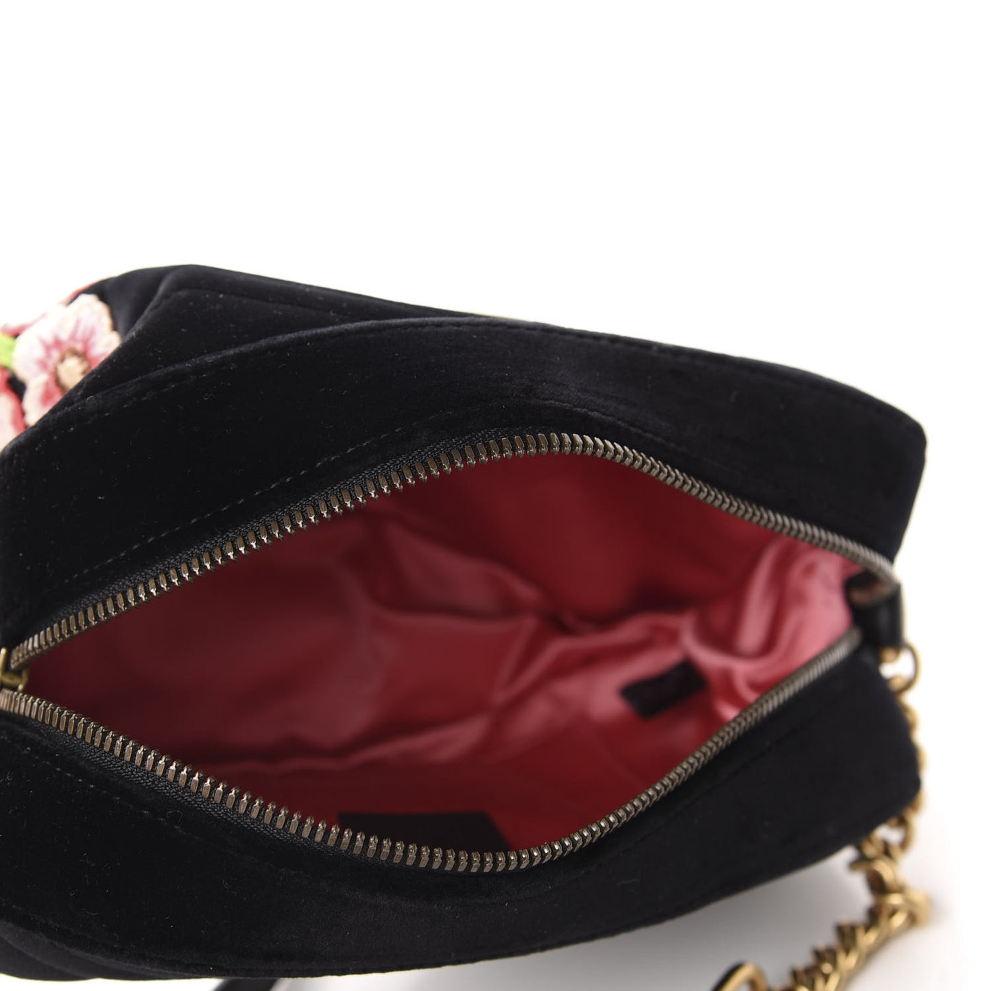 Velvet Matelasse Deer Embroidered Small GG Marmont Chain Shoulder Bag Black