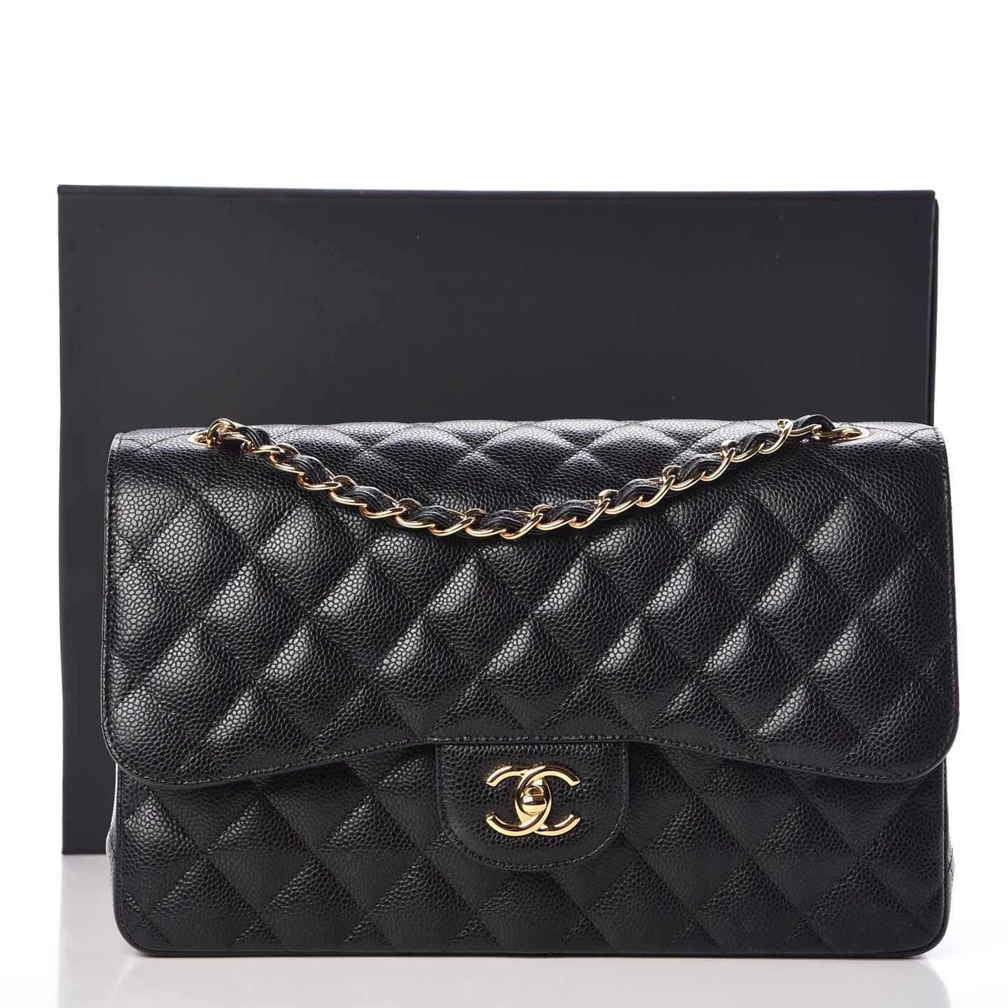 Caviar Quilted Jumbo Double Flap Black