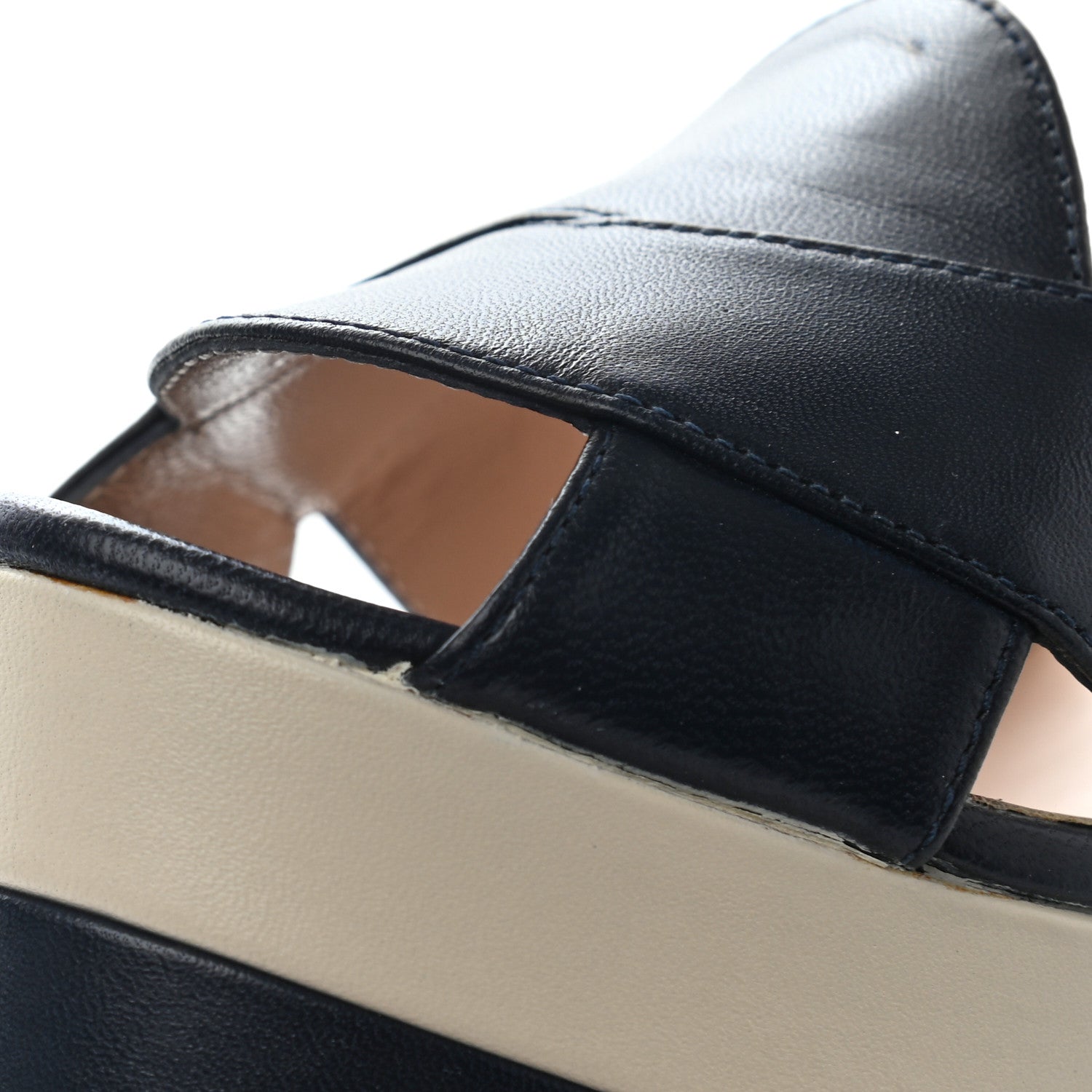 Gucci Nappa Striped Sally Platform Wedge Sandals 37 Navy Ivory 14 of 17