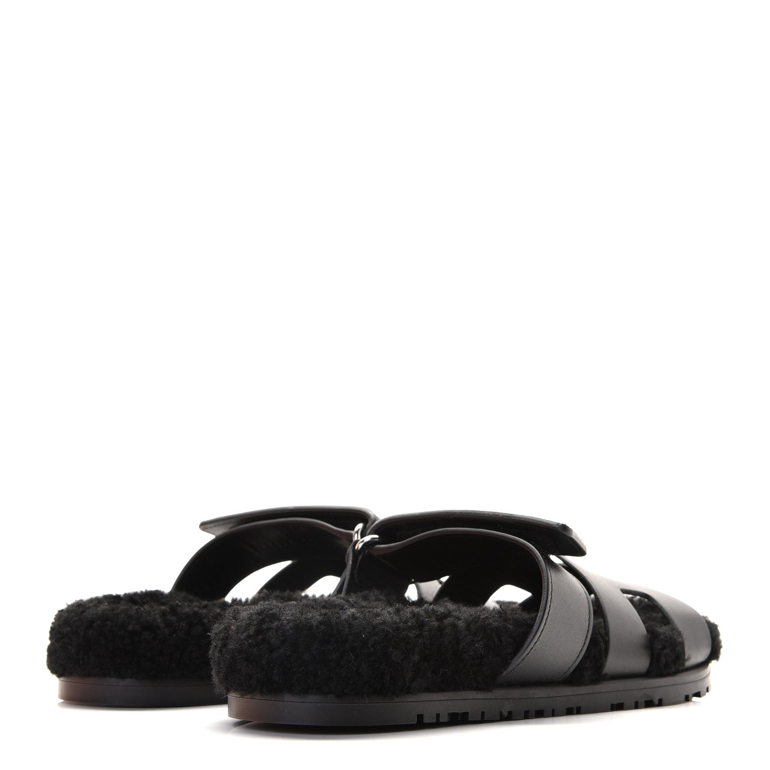 Hermes Calfskin Woolskin Womens Chypre Sandals 36 Black 5 of 12