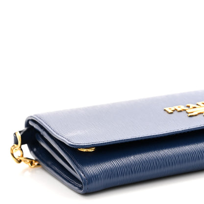 Prada Vitello Move Metal Oro Chain Wallet Bluette 8 of 9