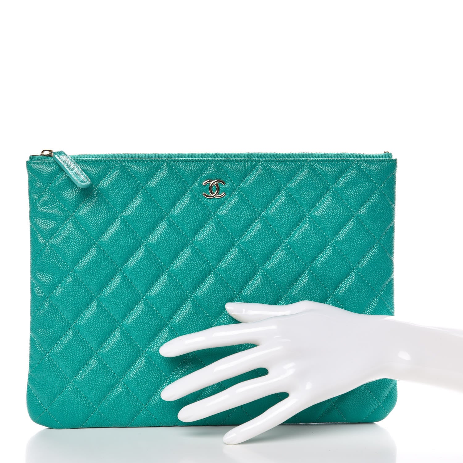 Chanel Iridescent Caviar Quilted Medium Cosmetic Case Turquoise 2 of 7