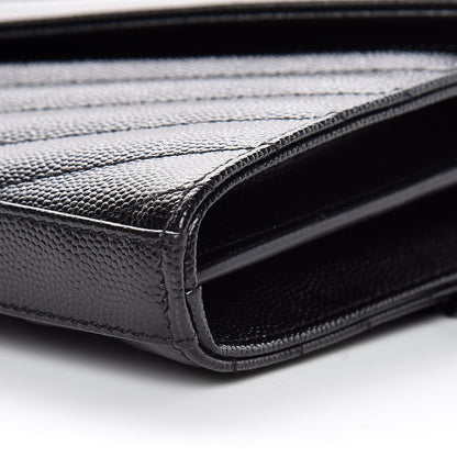 Saint Laurent Grain De Poudre Matelasse Chevron Monogram Chain Wallet Black 6 of 10