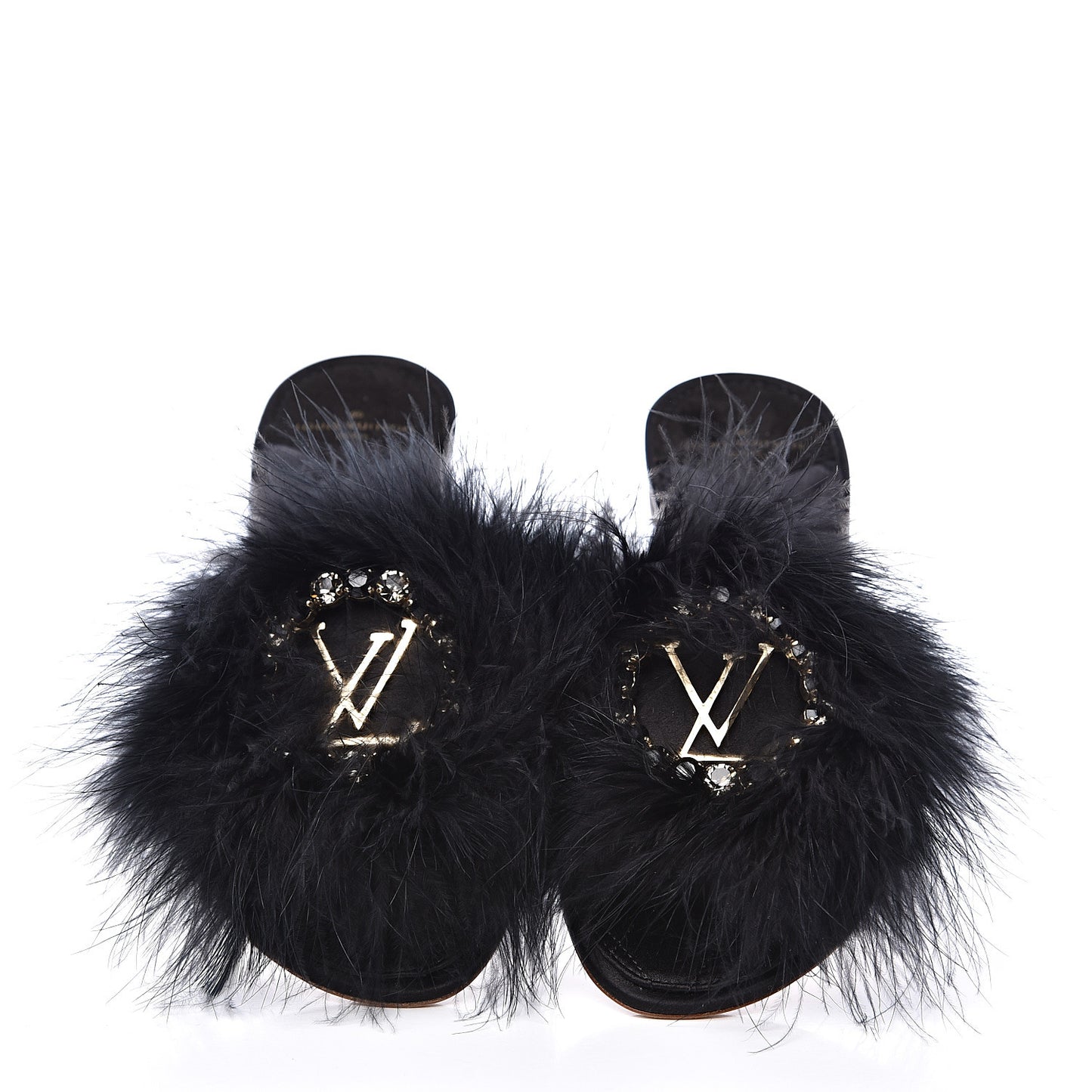 Fur Crystal LV Marilyn Flat Mule 38 Black