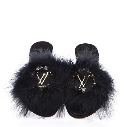 Louis Vuitton Fur Crystal LV Marilyn Flat Mule 38 Black 5 of 9