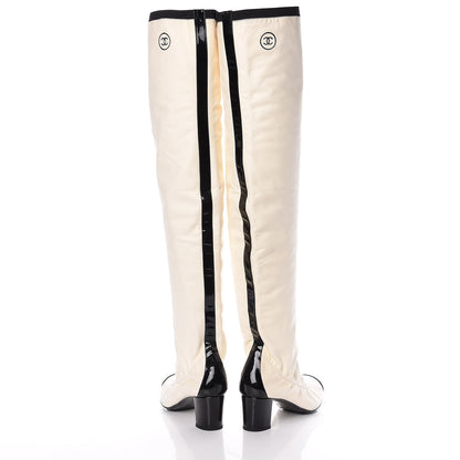 Chanel Lambskin Patent Cap Toe Over the Knee Boots 37.5 White 6 of 18