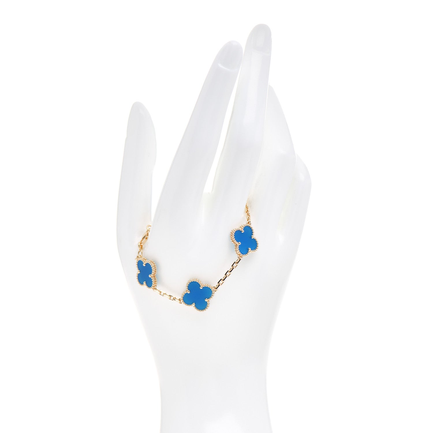 Van Cleef & Arpels 18K Yellow Gold Blue Agate 5 Motifs Vintage Alhambra Bracelet 2 of 5