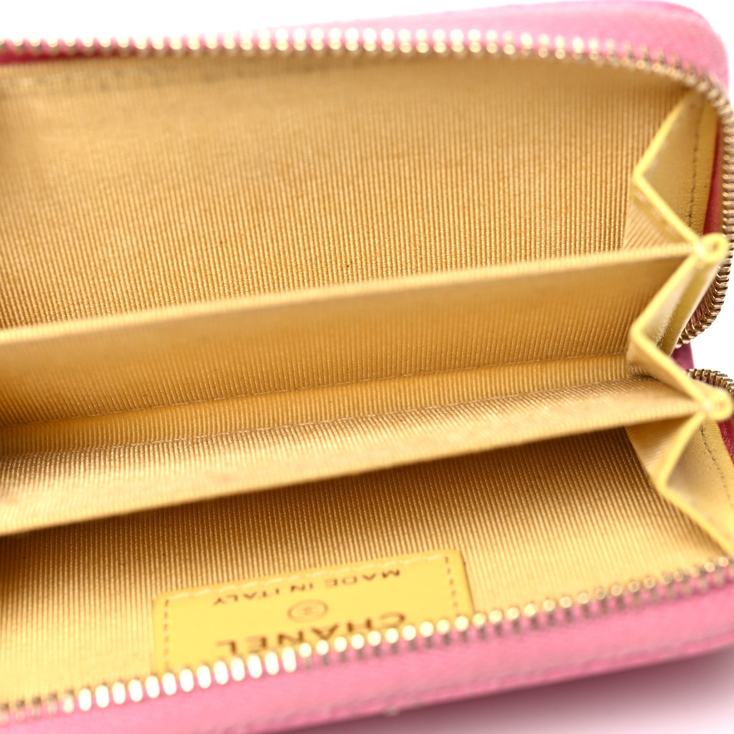 Chanel Lambskin Quilted Zip Around Coin Purse Wallet Pink Yellow 5 of 12