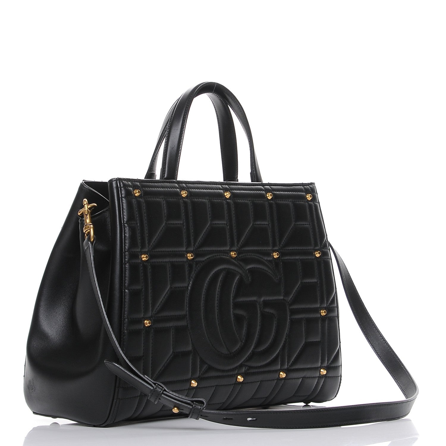 Gucci Calfskin Matelasse Studded Medium GG Marmont Tote Black 4 of 9