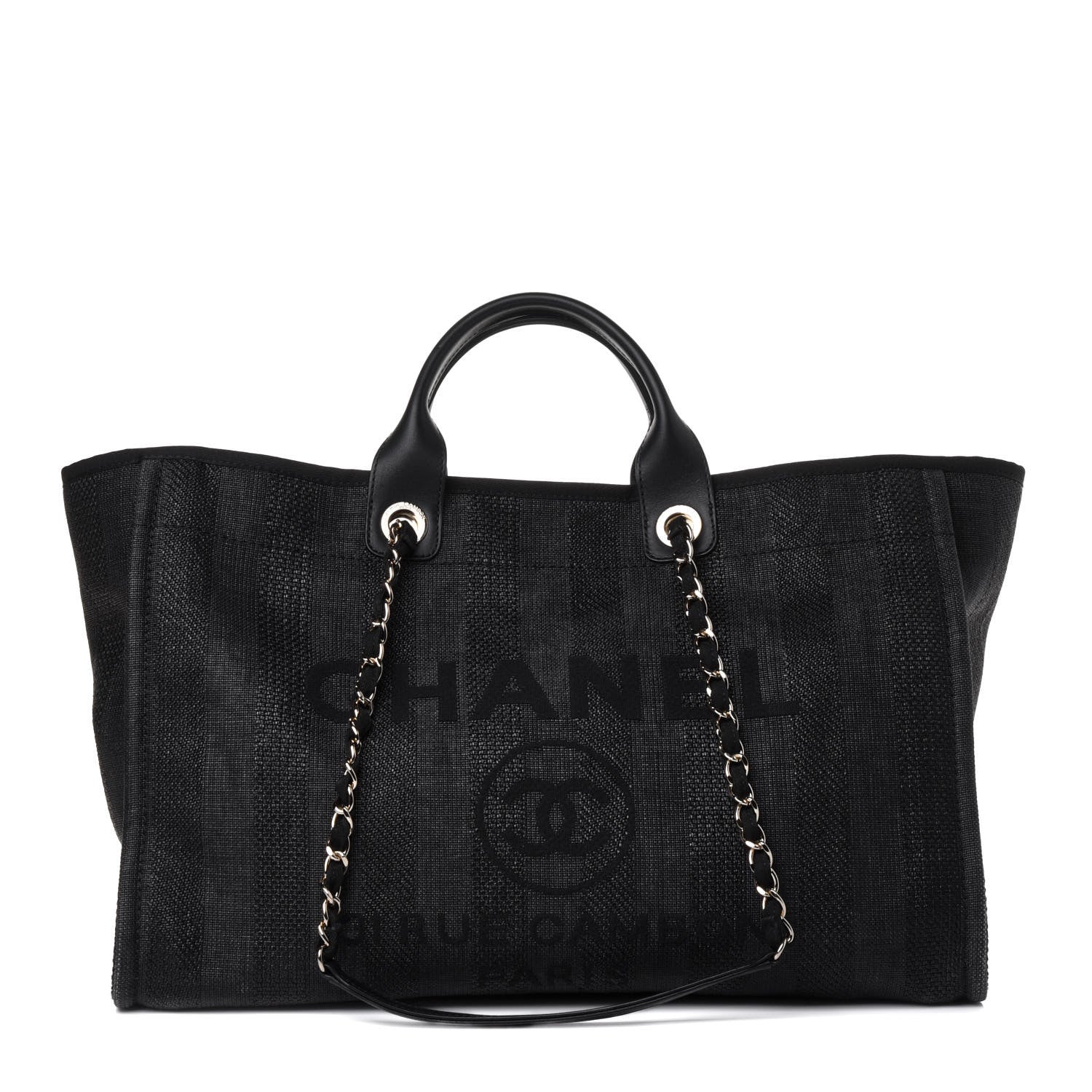 Chanel Mixed Fibers Striped Large Deauville Tote Black 1 of 4