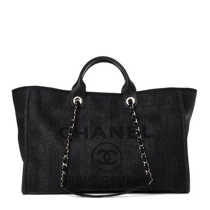 Chanel Mixed Fibers Striped Large Deauville Tote Black 1 of 4