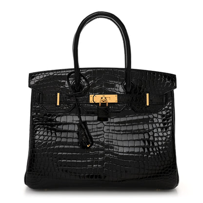 Hermes Shiny Porosus Crocodile Birkin 30 Black 1 of 13