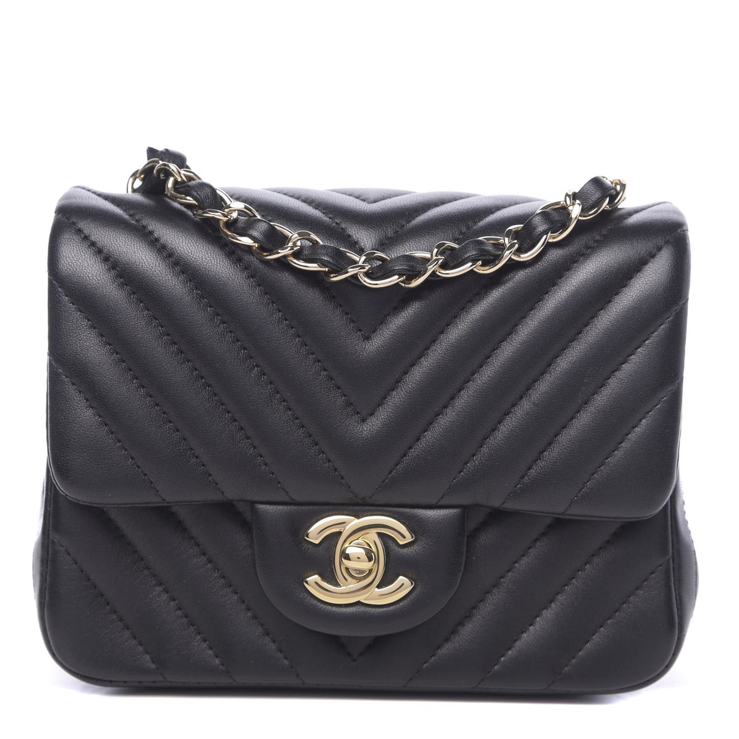Lambskin Chevron Quilted Mini Square Flap Black