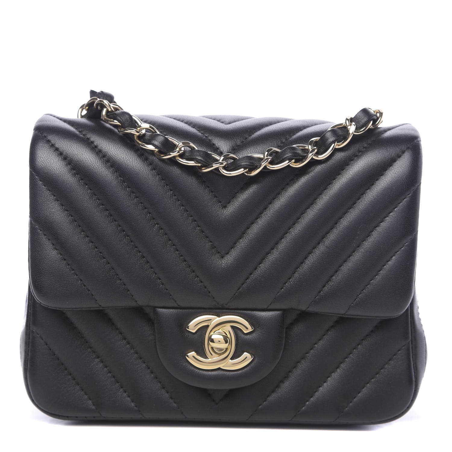 Chanel Lambskin Chevron Quilted Mini Square Flap Black 1 of 11