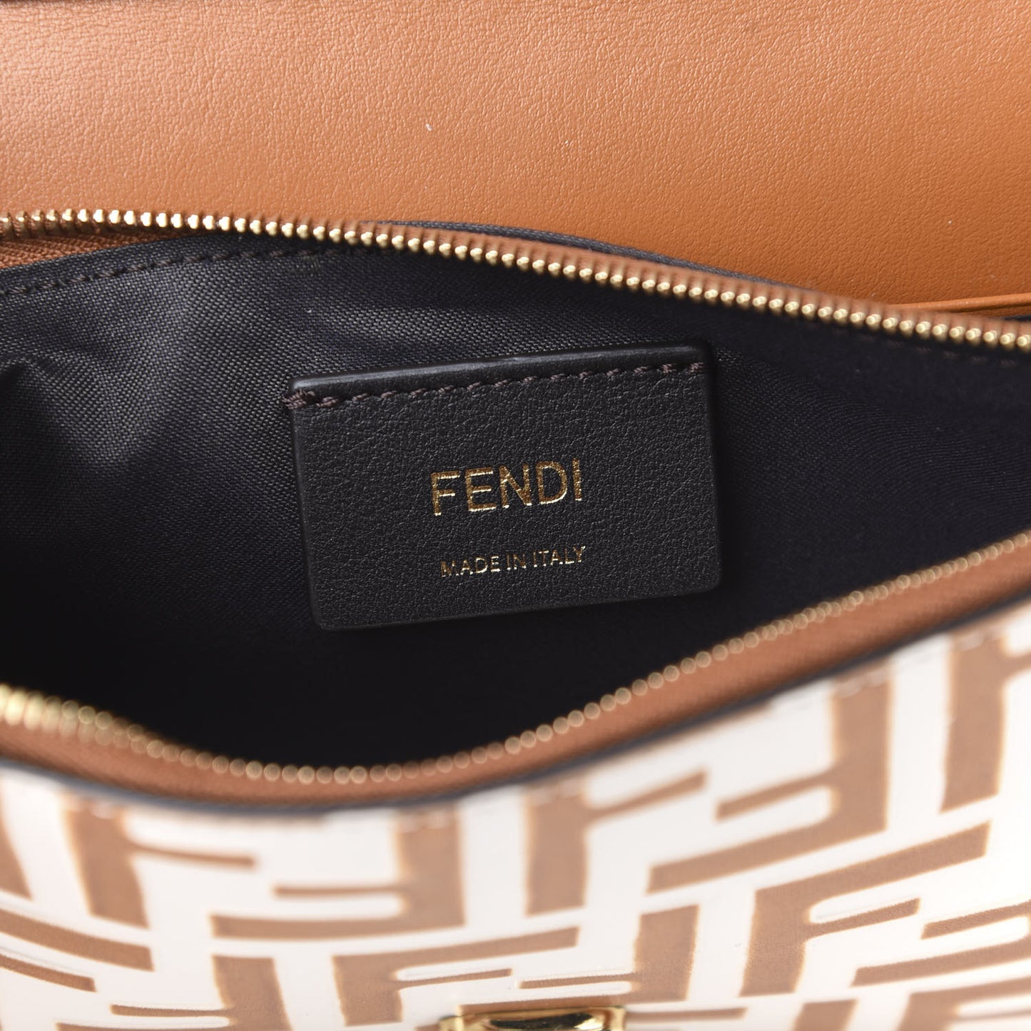 Vitello Soft F is Fendi Bi-Color FF 1974 Embossed Medium Envelope Wallet On Chain Camelia Saddler