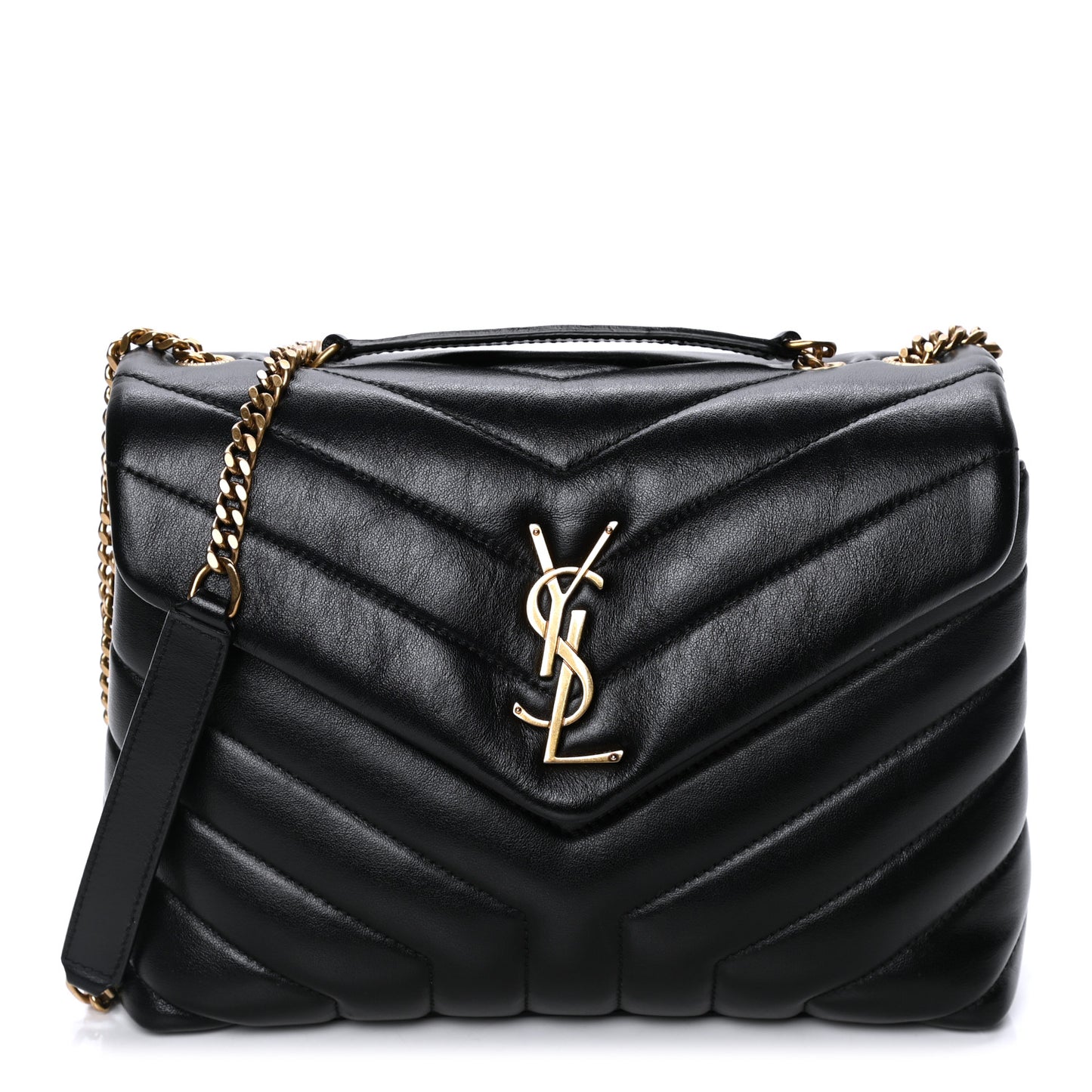 Calfskin Y Quilted Monogram Small Loulou Chain Satchel Black