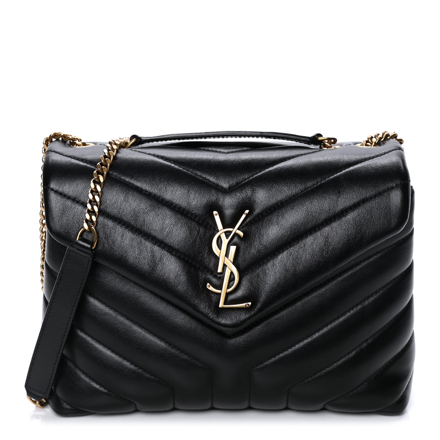 Saint Laurent Calfskin Y Quilted Monogram Small Loulou Chain Satchel Black 1 of 7