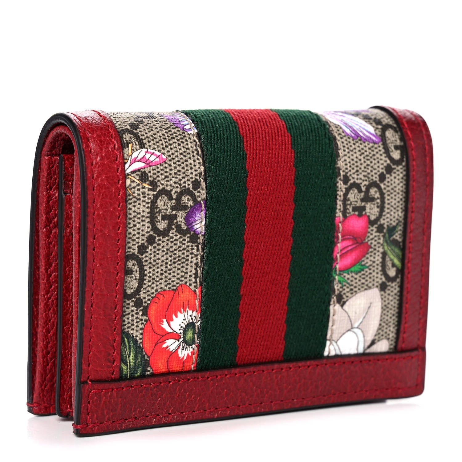 Gucci GG Supreme Monogram Flora Web Ophidia Card Case Red 3 of 12