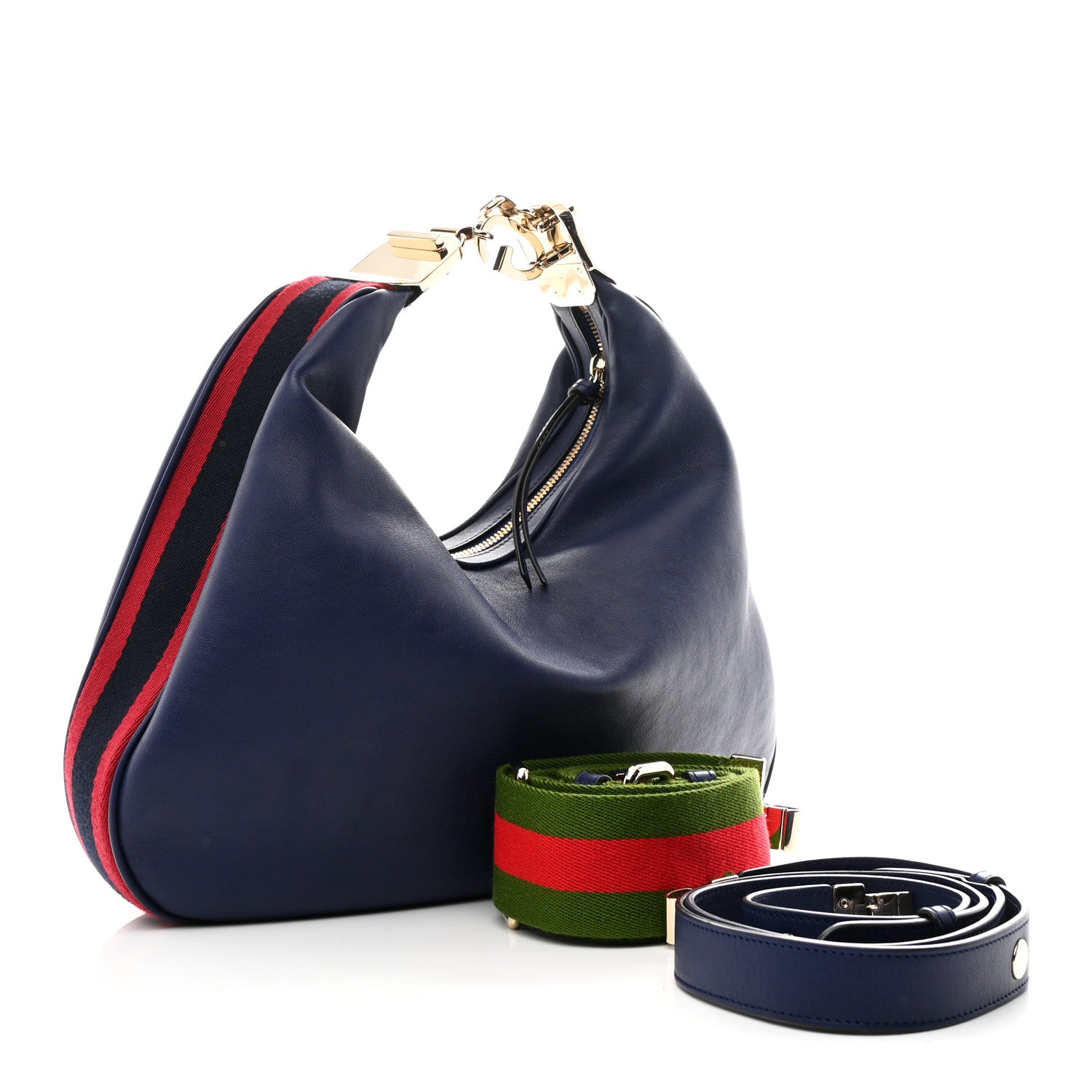 Gucci Aria Calfskin Web Large Attache Shoulder Bag Navy 3 of 10