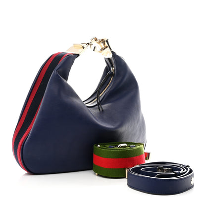 Gucci Aria Calfskin Web Large Attache Shoulder Bag Navy 3 of 10