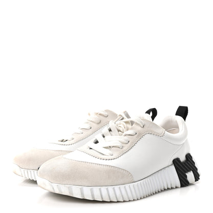Hermes Calfskin Suede Goatskin Bouncing Sneakers 37.5 White Black 4 of 9
