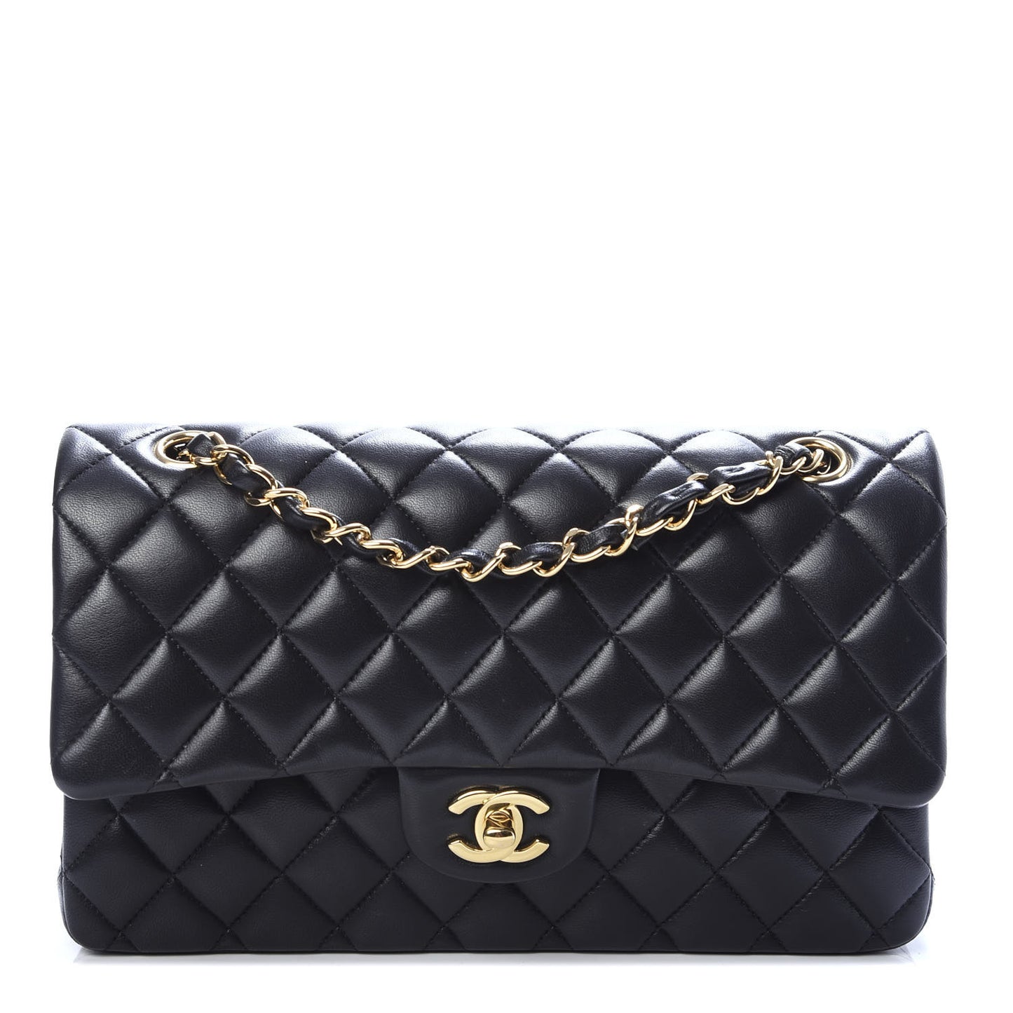 Lambskin Quilted Medium Double Flap Black