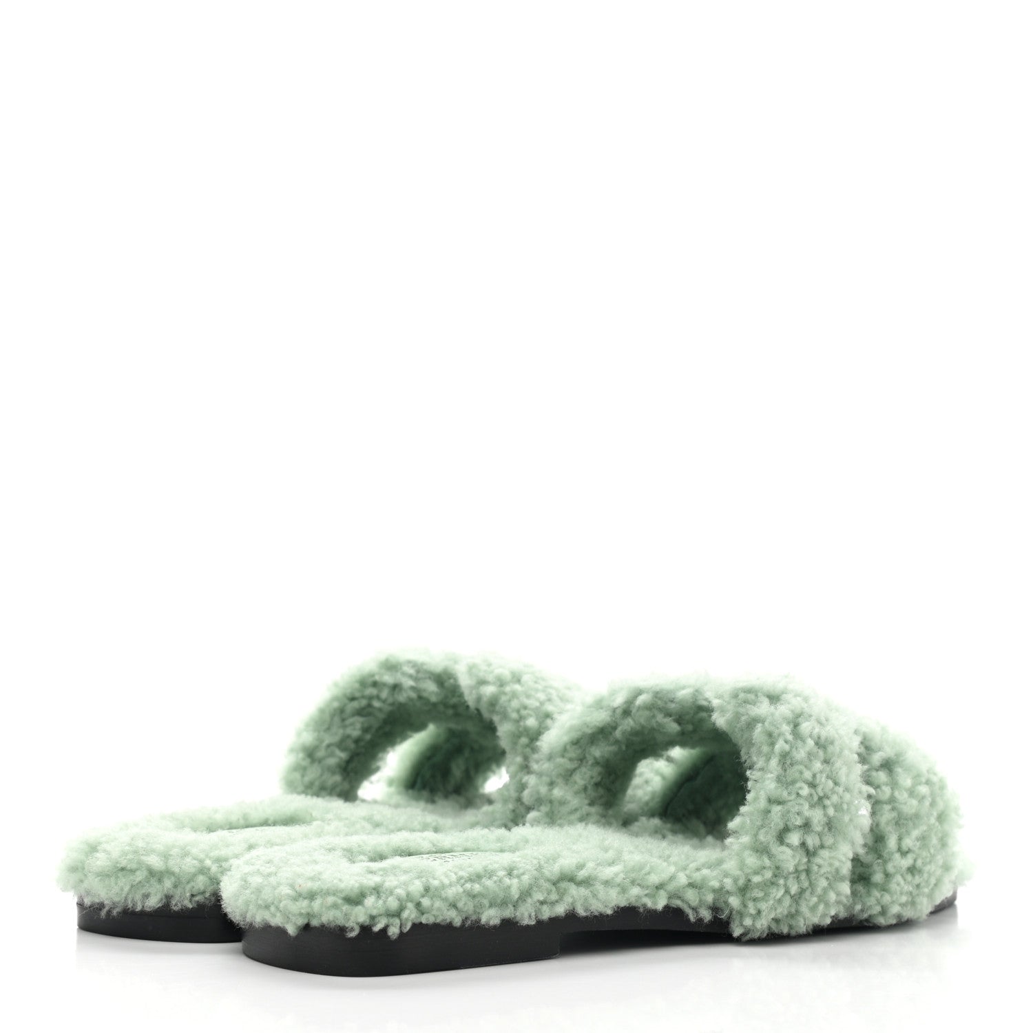 Hermes Woolskin Oran Sandals 37 Vert D’eau 4 of 8