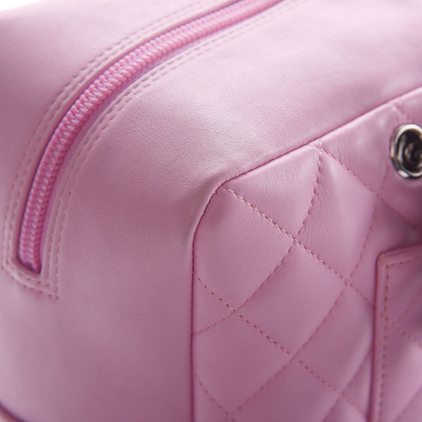 Calfskin Quilted Large Cambon Bowler Pink Black