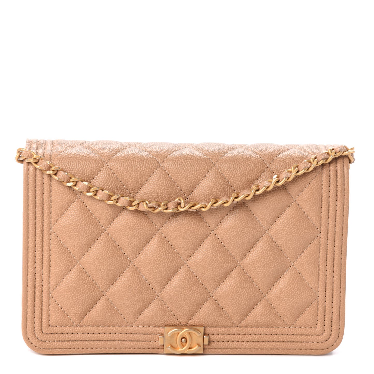 Caviar Quilted Boy Wallet On Chain WOC Dark Beige