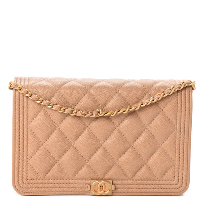 Chanel Caviar Quilted Boy Wallet On Chain WOC Dark Beige 1 of 10