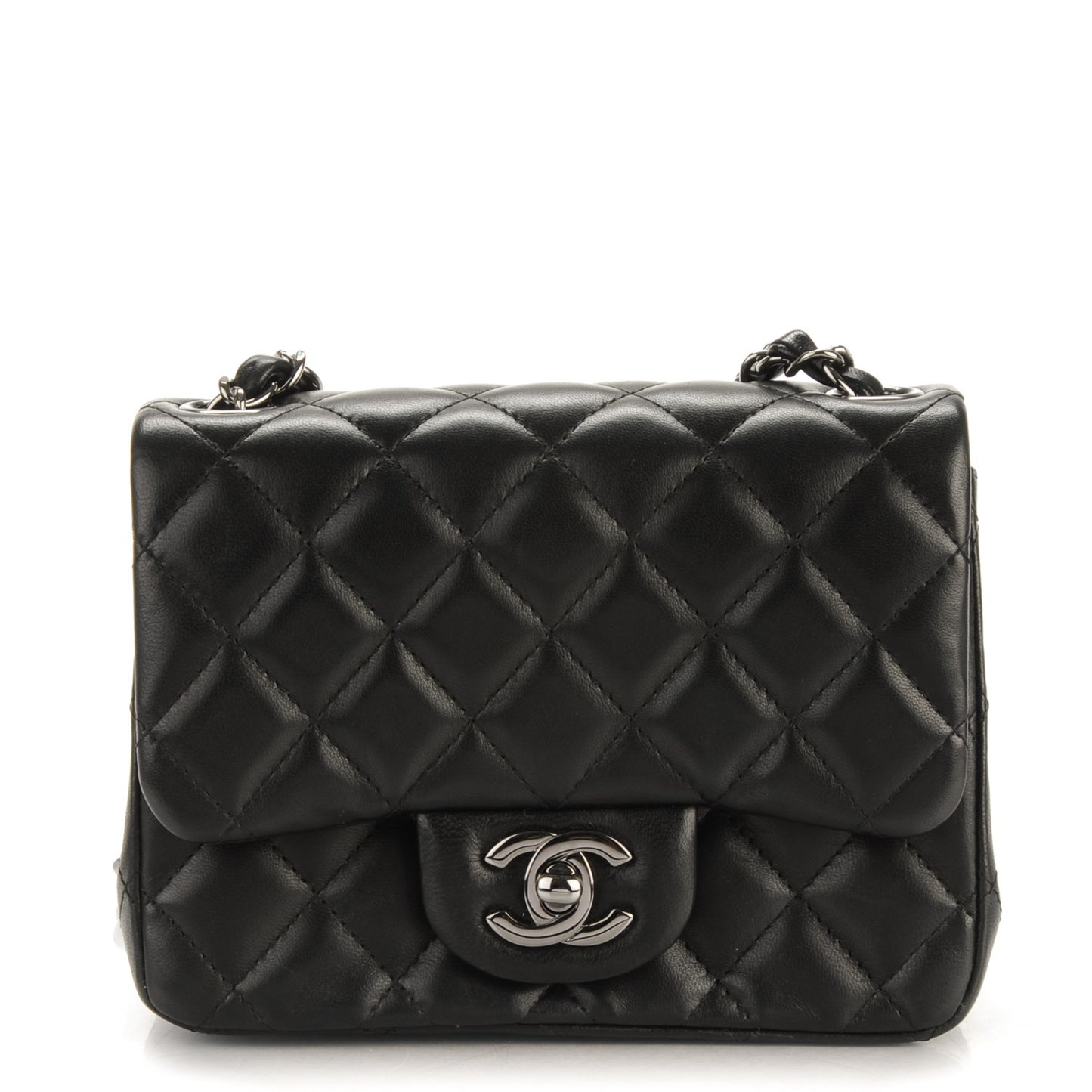 Lambskin Quilted Mini Square Flap Black