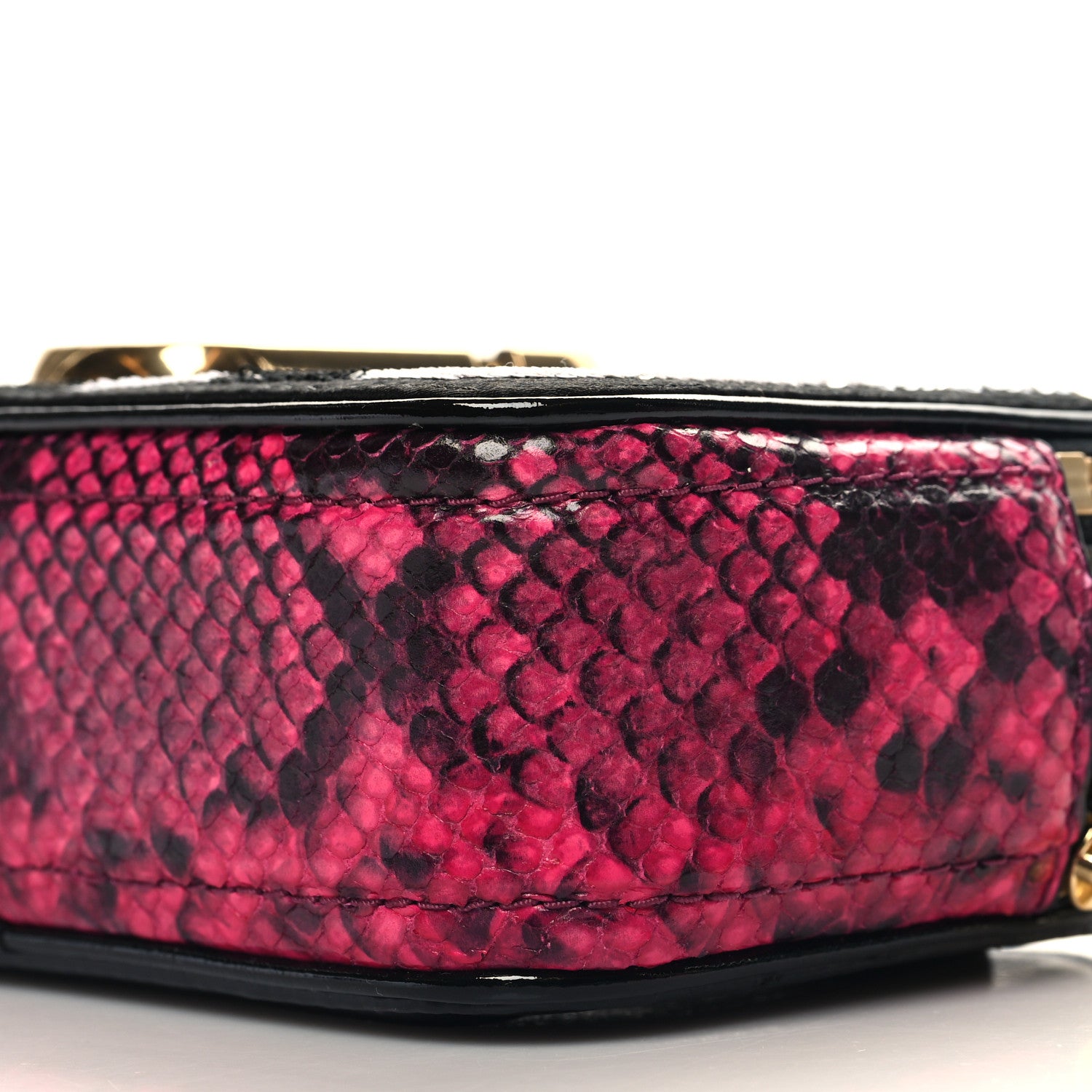 Marc Jacobs Metallic Sequin Snake Embossed Calfskin Stripe Snapshot Camera Bag Black White Pink 10 of 10