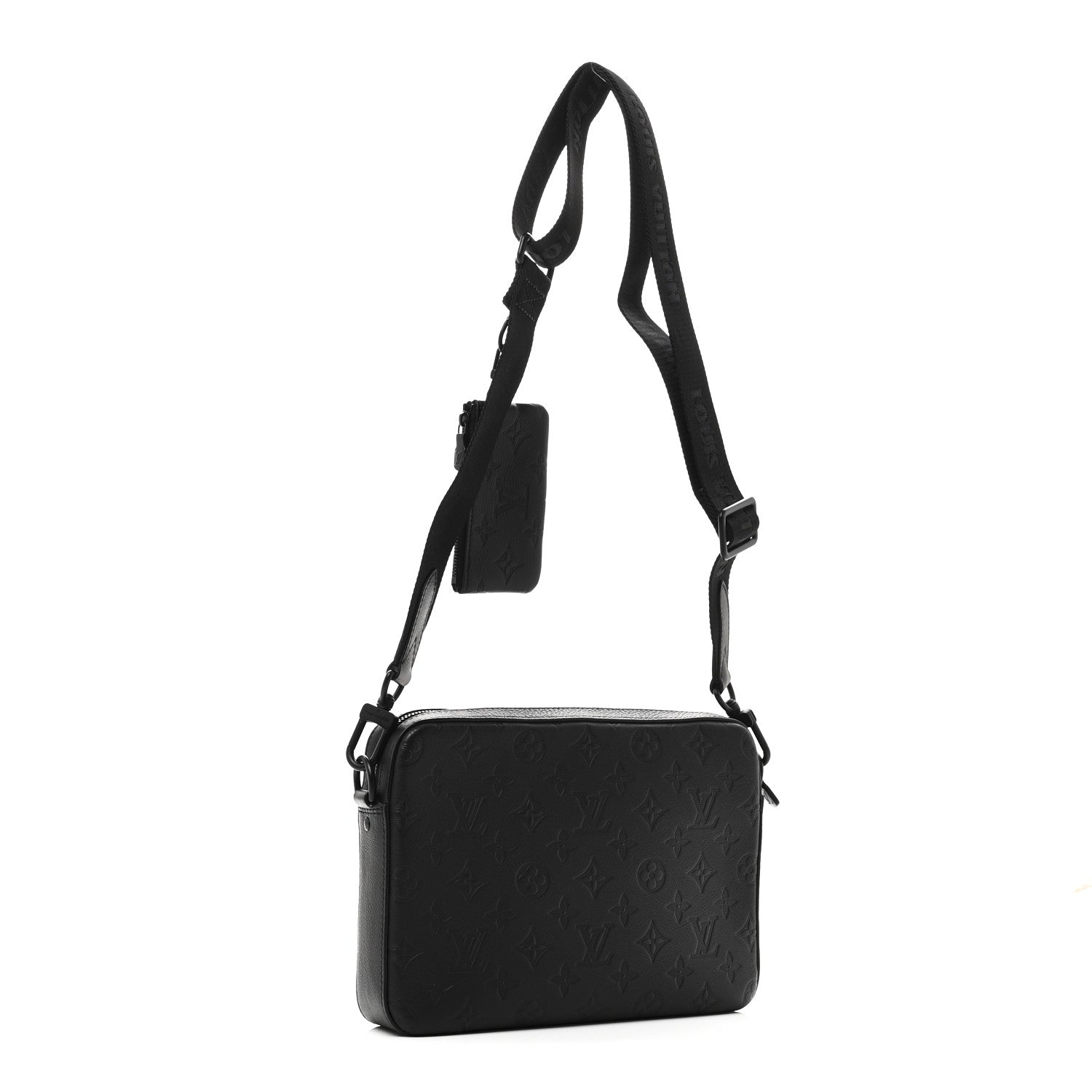 Louis Vuitton Calfskin Monogram Shadow Trio Messenger Black 4 of 10