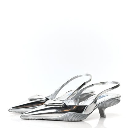 Prada Spazzolato Triangle Logo Pointed Toe 45mm Slingback Pumps 38 Argento 3 of 7