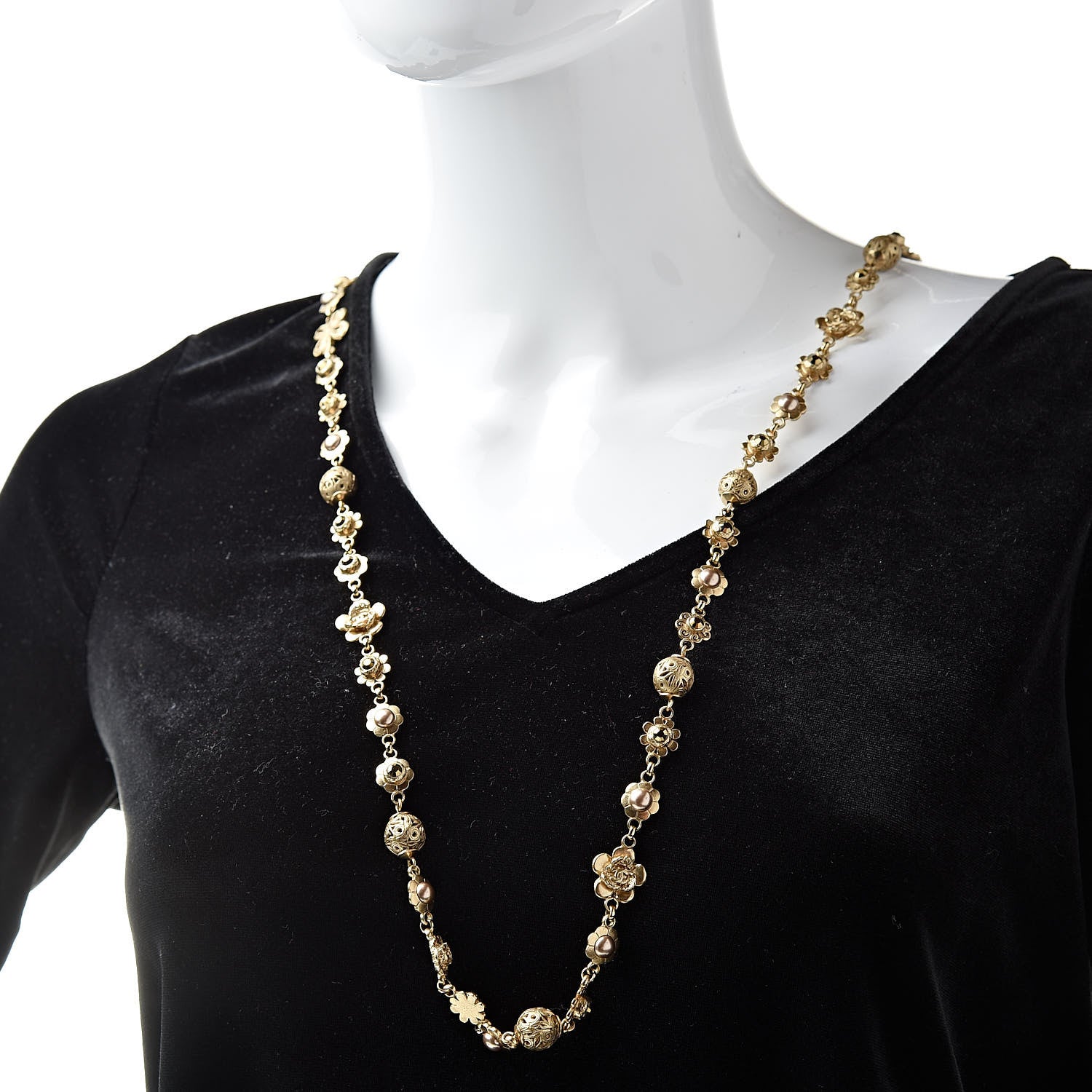 Chanel Pearl Camellia CC Long Necklace Gold 2 of 4