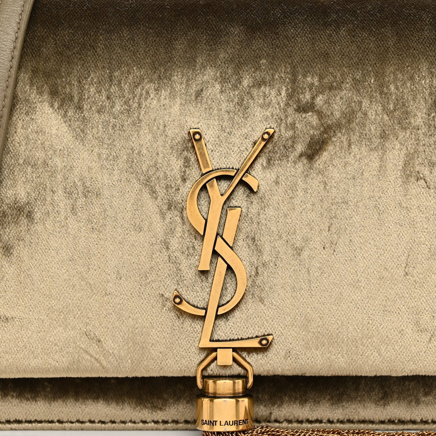 Saint Laurent SAINT LAURENT Velvet Medium Classic Monogram Kate Tassel Satchel Olive 7 of 9