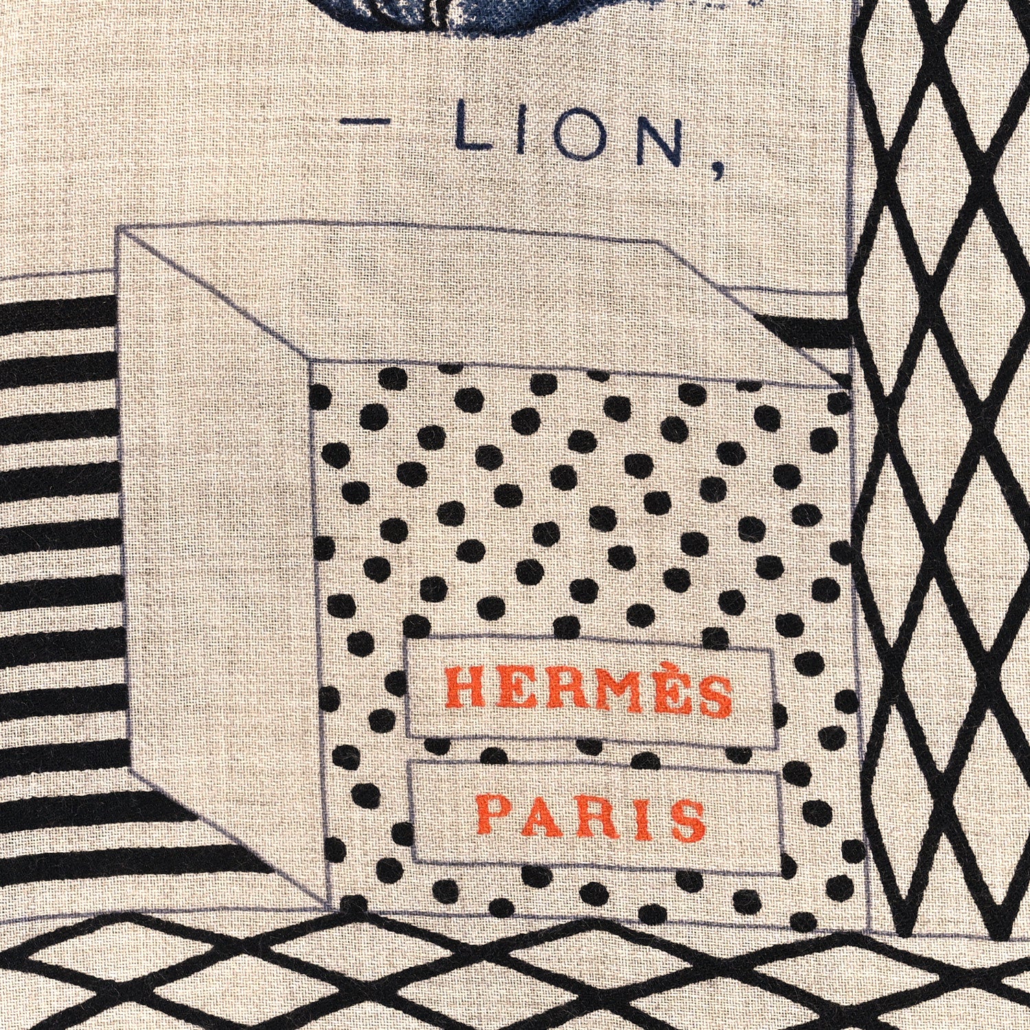 Hermes Cashmere Silk Grand Theatre Nouveau Shawl 140 Naturel Marine Black 2 of 3