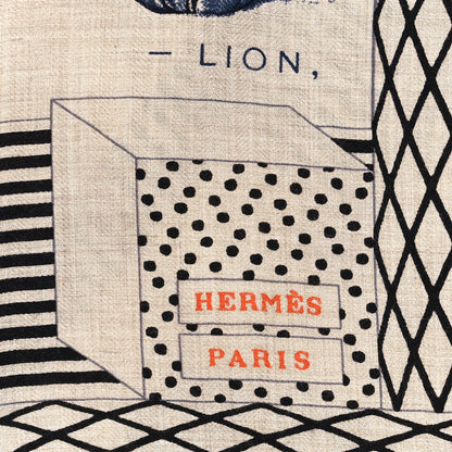 Hermes Cashmere Silk Grand Theatre Nouveau Shawl 140 Naturel Marine Black 2 of 3