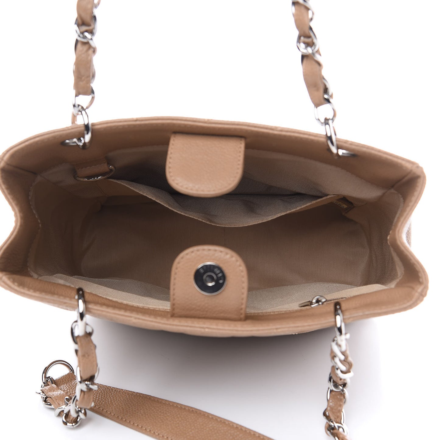 Caviar Quilted Petit Shopping Tote PST Dark Beige