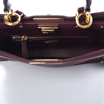 Fendi Vitello Seta Waves Bi-Color Medium Peekaboo Iconic Satchel Bordeaux Latte 9 of 10