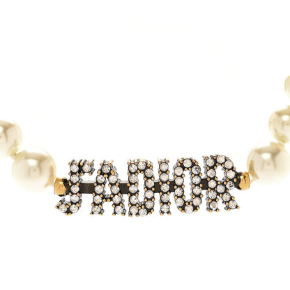 Christian Dior Metal Pearl Crystal J'Adior Choker Necklace Antique Gold 4 of 8