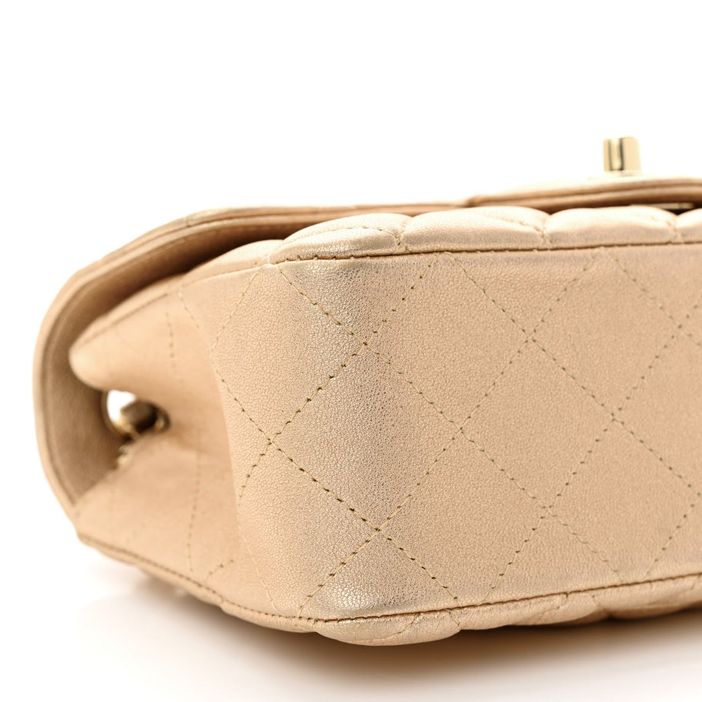 Metallic Lambskin Quilted Mini Rectangular Flap Gold