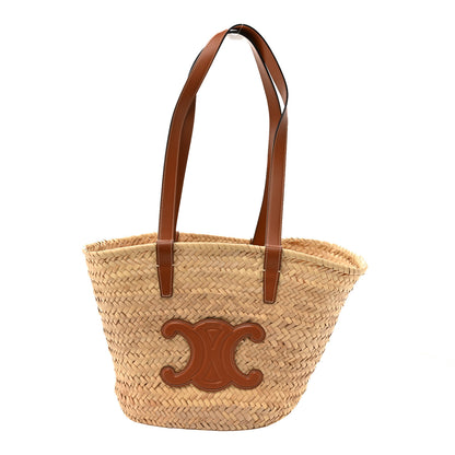 Celine Raffia Calfskin Triomphe Medium Panier Tan 1 of 8