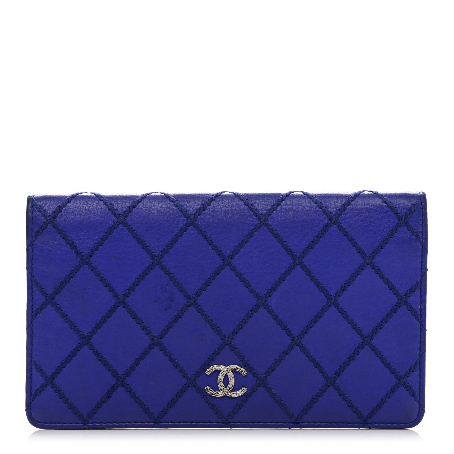 Calfskin Diamond Stitched Yen Wallet Blue